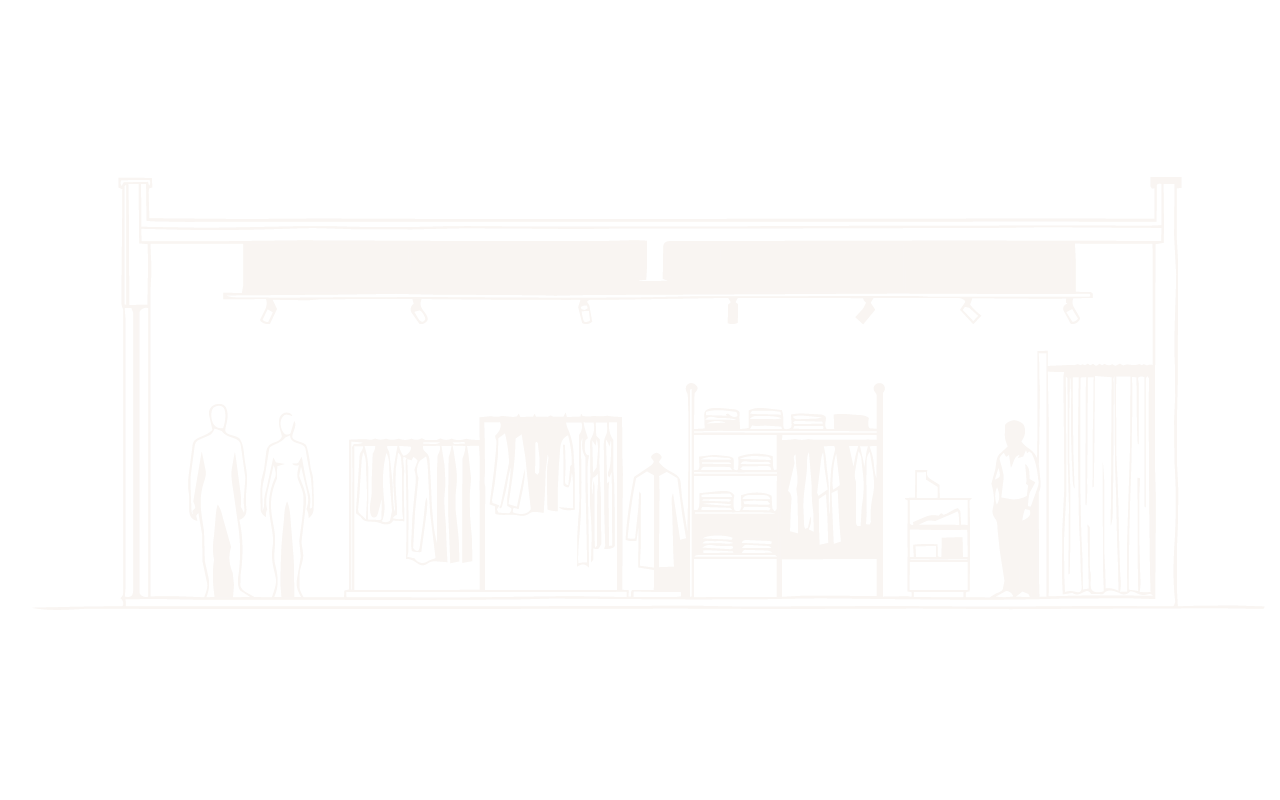 Elevación de tienda con mobiliario y maniquíes — EspartArq